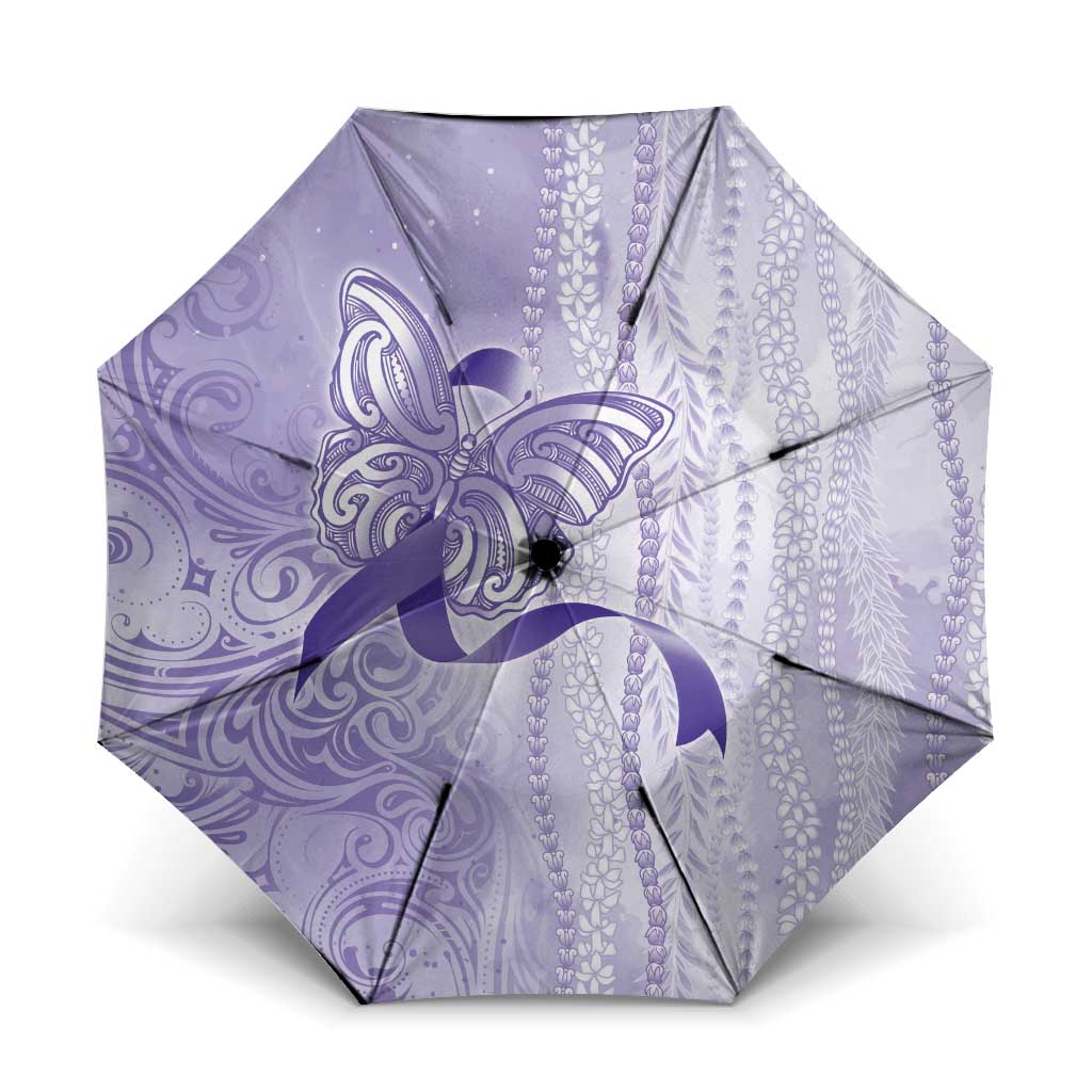 Epilepsy Awareness Umbrella Maile Pikake Lokelani Crown Flower Lei Inspired LT9 One Size Folded 11.42 inch Opened Diameter 37.4 inch Purple - Polynesian Pride