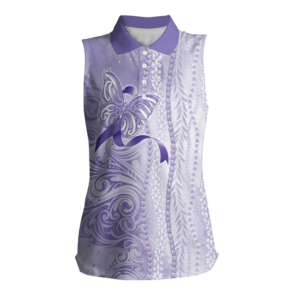 Epilepsy Awareness Women Sleeveless Polo Shirt Maile Pikake Lokelani Crown Flower Lei Inspired LT9 Female Purple - Polynesian Pride