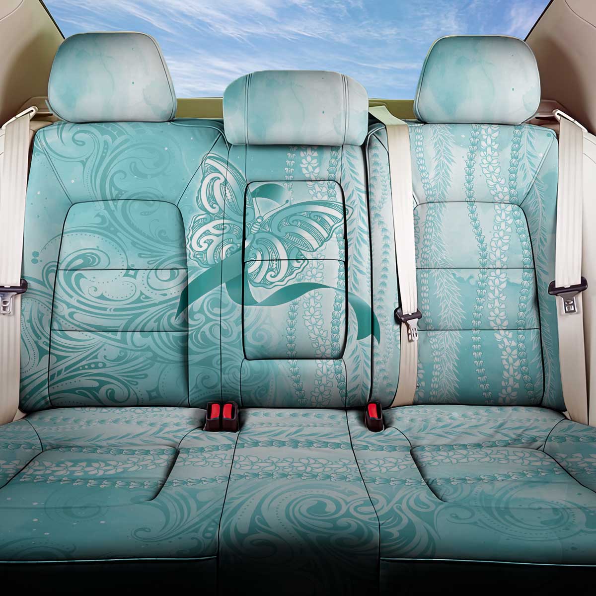 PTSD Awareness Back Car Seat Cover Maile Pikake Lokelani Crown Flower Lei Inspired