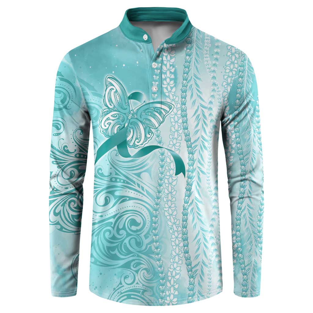 PTSD Awareness Button Sweatshirt Maile Pikake Lokelani Crown Flower Lei Inspired LT9 Teal - Polynesian Pride