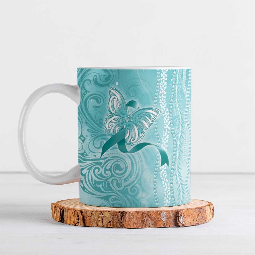 PTSD Awareness Ceramic Mug Maile Pikake Lokelani Crown Flower Lei Inspired LT9 Teal - Polynesian Pride