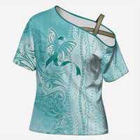 PTSD Awareness Cross Shoulder Shirt Maile Pikake Lokelani Crown Flower Lei Inspired LT9 Female Teal - Polynesian Pride