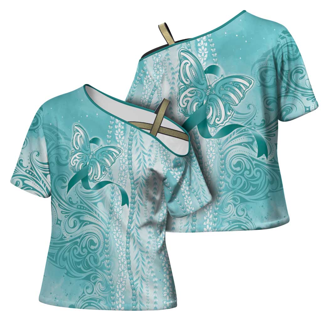 PTSD Awareness Cross Shoulder Shirt Maile Pikake Lokelani Crown Flower Lei Inspired LT9 - Polynesian Pride