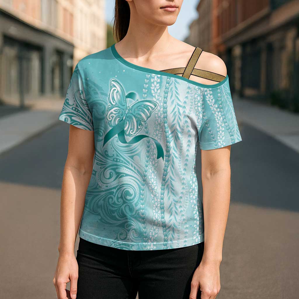 PTSD Awareness Cross Shoulder Shirt Maile Pikake Lokelani Crown Flower Lei Inspired LT9 - Polynesian Pride