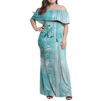 PTSD Awareness Family Matching Off Shoulder Maxi Dress and Hawaiian Shirt Maile Pikake Lokelani Crown Flower Lei Inspired
