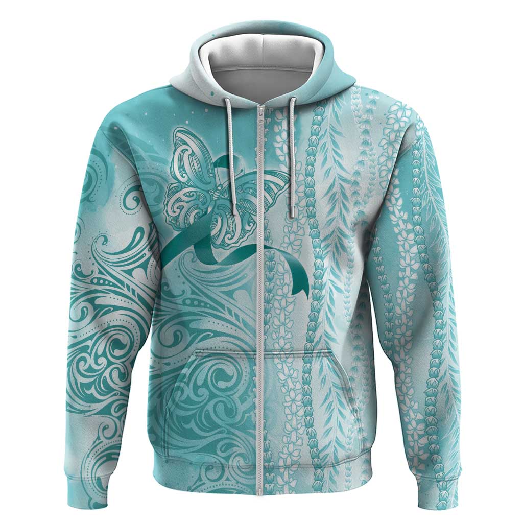 PTSD Awareness Hoodie Maile Pikake Lokelani Crown Flower Lei Inspired LT9 Zip Hoodie Teal - Polynesian Pride
