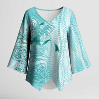PTSD Awareness Kimono Sleeve Blouse Maile Pikake Lokelani Crown Flower Lei Inspired LT9 Female Teal - Polynesian Pride