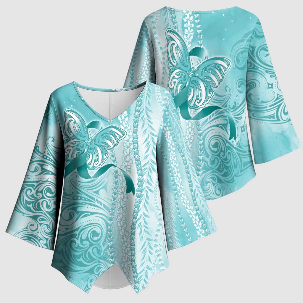 PTSD Awareness Kimono Sleeve Blouse Maile Pikake Lokelani Crown Flower Lei Inspired LT9 - Polynesian Pride