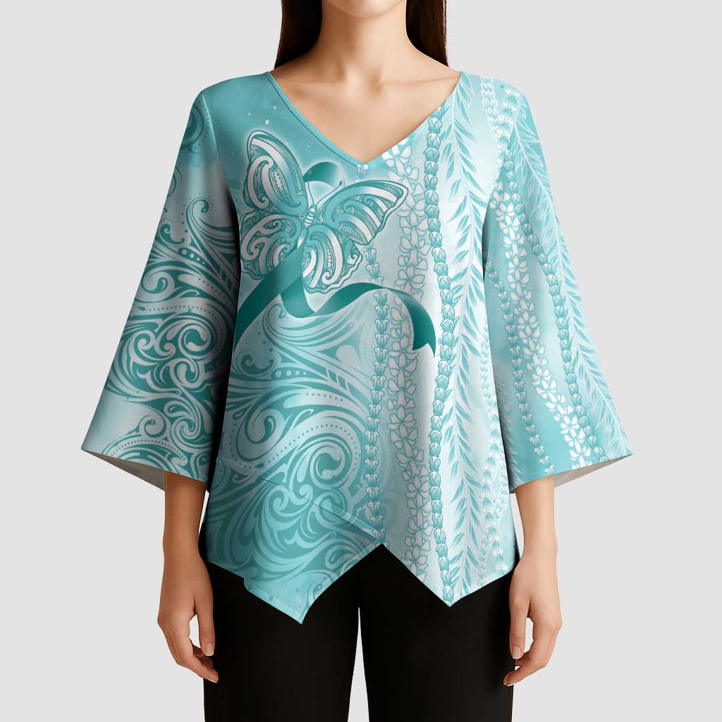 PTSD Awareness Kimono Sleeve Blouse Maile Pikake Lokelani Crown Flower Lei Inspired LT9 - Polynesian Pride