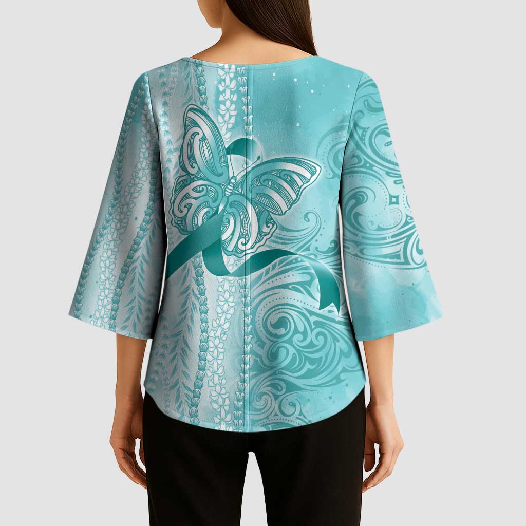 PTSD Awareness Kimono Sleeve Blouse Maile Pikake Lokelani Crown Flower Lei Inspired LT9 - Polynesian Pride