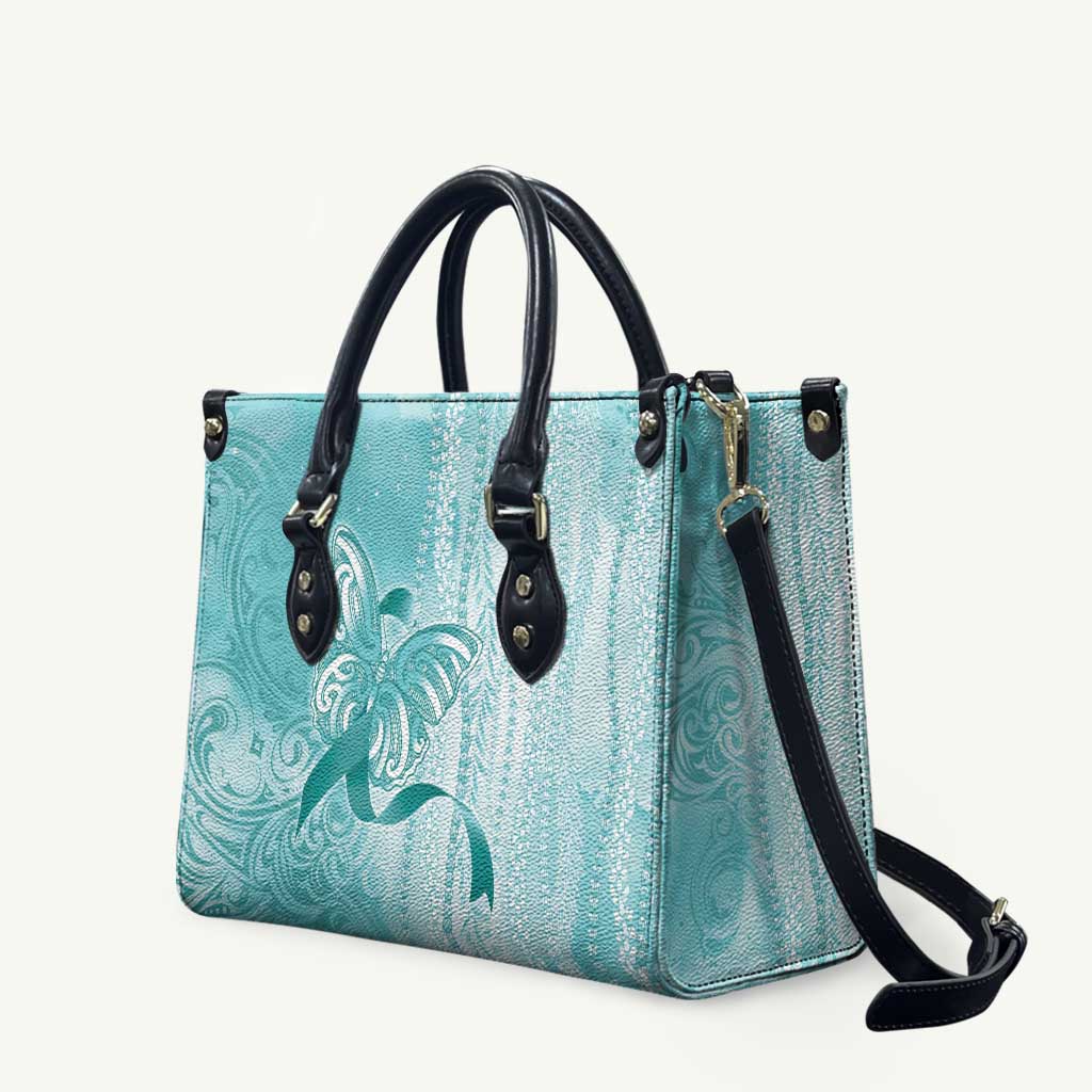 PTSD Awareness Leather Bag Maile Pikake Lokelani Crown Flower Lei Inspired LT9 Teal - Polynesian Pride