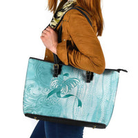 PTSD Awareness Leather Tote Bag Maile Pikake Lokelani Crown Flower Lei Inspired LT9 Teal - Polynesian Pride