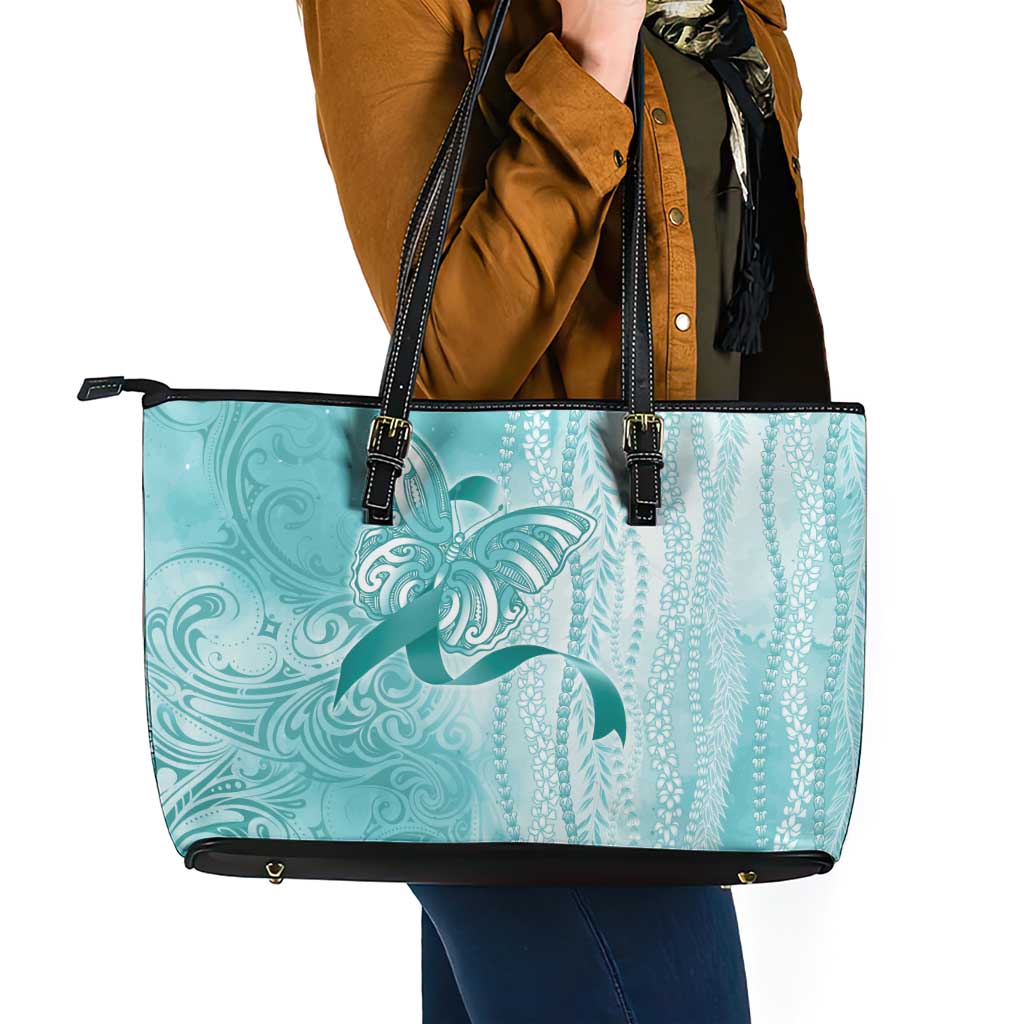 PTSD Awareness Leather Tote Bag Maile Pikake Lokelani Crown Flower Lei Inspired LT9 - Polynesian Pride
