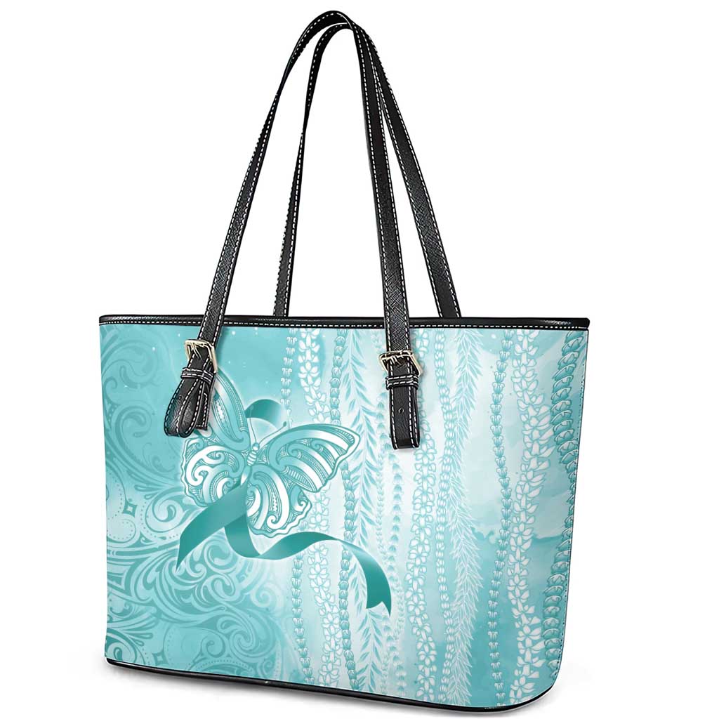PTSD Awareness Leather Tote Bag Maile Pikake Lokelani Crown Flower Lei Inspired LT9 - Polynesian Pride