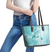 PTSD Awareness Leather Tote Bag Maile Pikake Lokelani Crown Flower Lei Inspired LT9 - Polynesian Pride