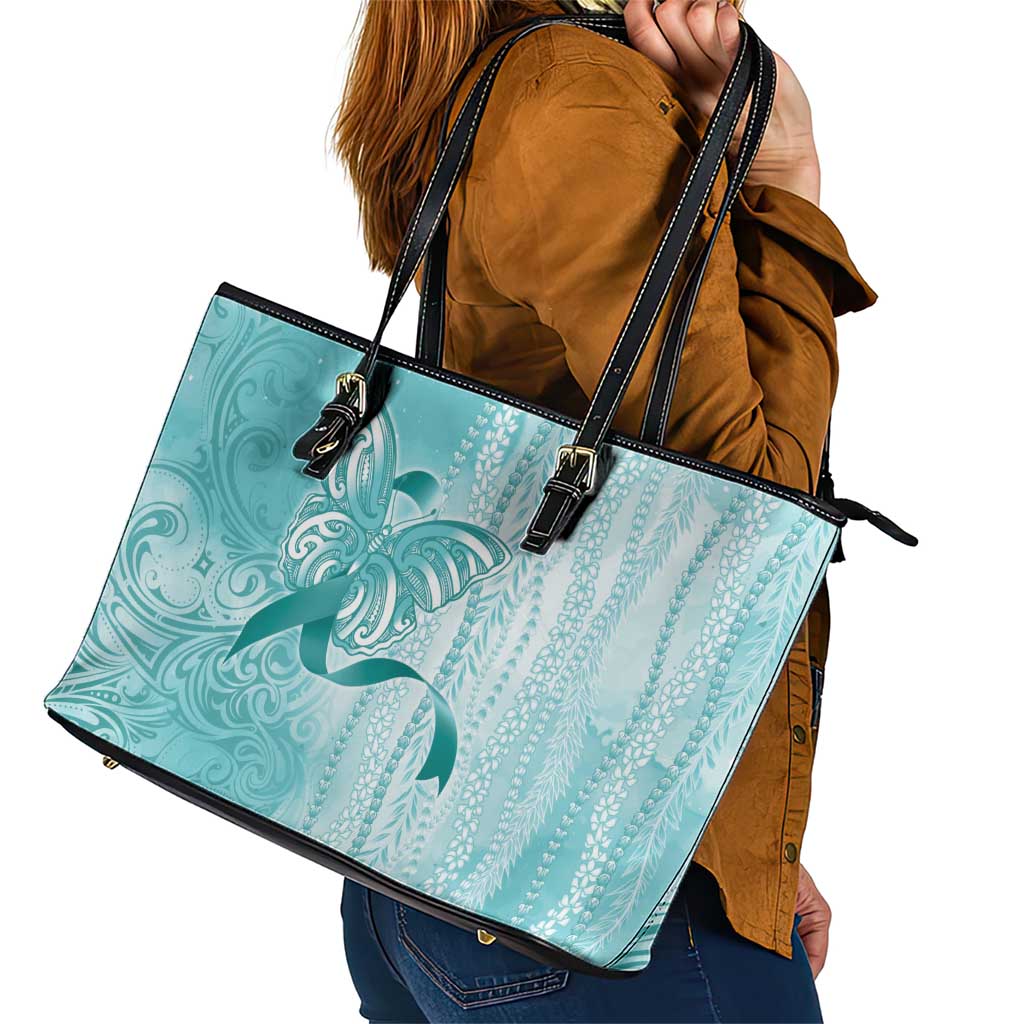 PTSD Awareness Leather Tote Bag Maile Pikake Lokelani Crown Flower Lei Inspired LT9 - Polynesian Pride