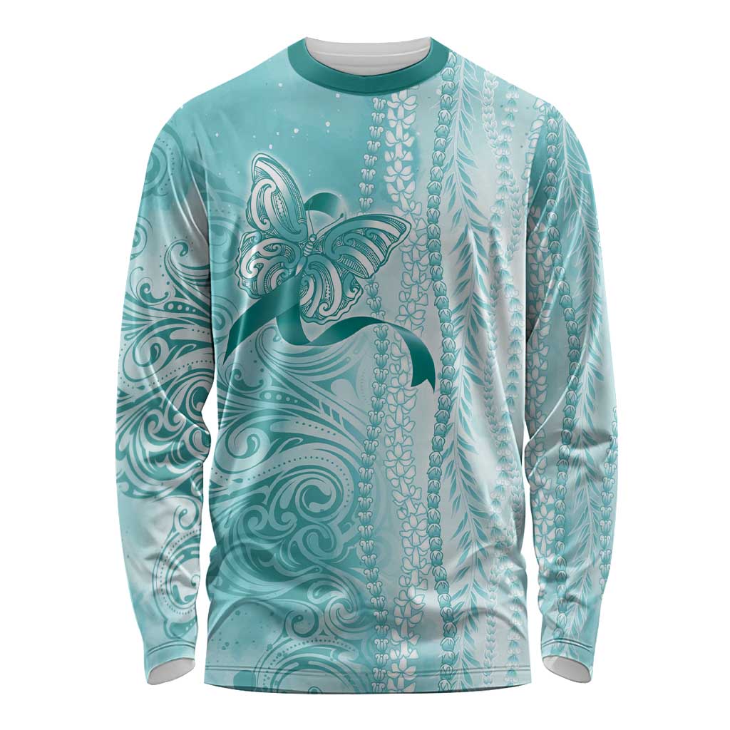 PTSD Awareness Long Sleeve Shirt Maile Pikake Lokelani Crown Flower Lei Inspired LT9 Unisex Teal - Polynesian Pride