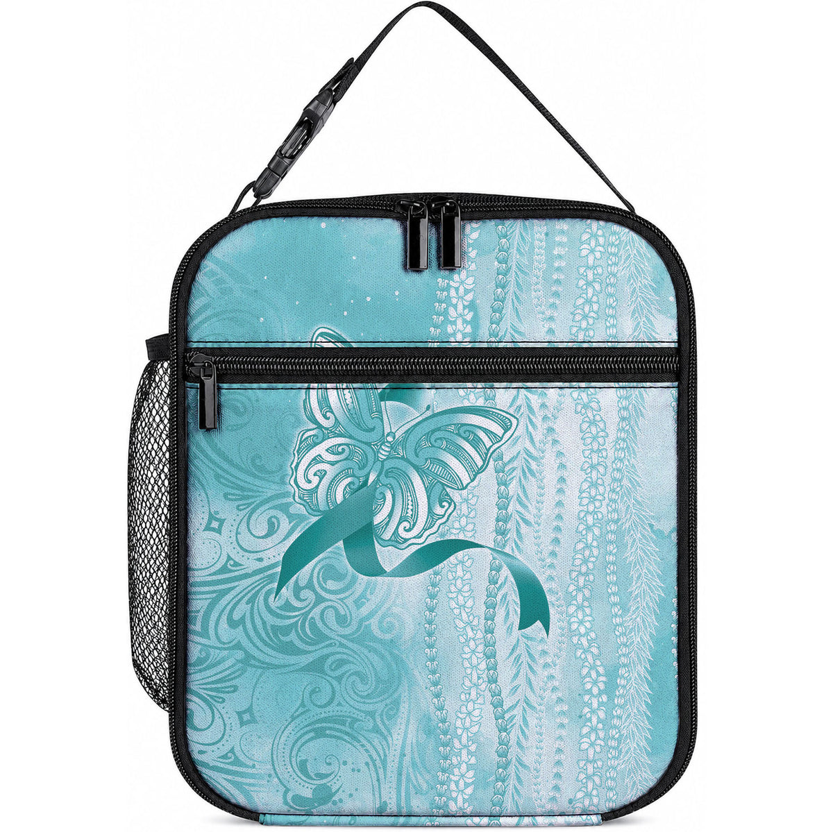 PTSD Support Lunch Bag Maile Pikake Lokelani Crown Flower Lei Inspired LT9 10.2 × 8.3 × 4.3 inch Blue - Polynesian Pride