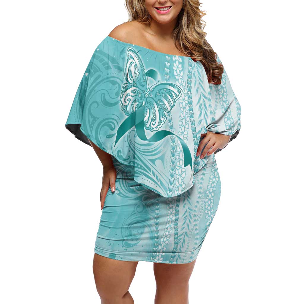 PTSD Awareness Off Shoulder Short Dress Maile Pikake Lokelani Crown Flower Lei Inspired