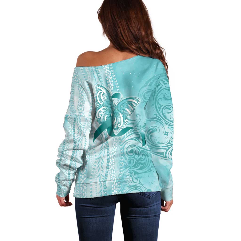 PTSD Awareness Off Shoulder Sweater Maile Pikake Lokelani Crown Flower Lei Inspired LT9 - Polynesian Pride