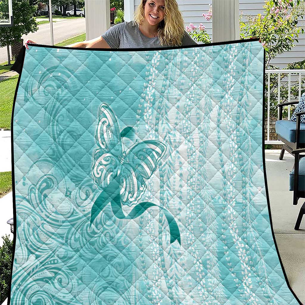 PTSD Awareness Quilt Maile Pikake Lokelani Crown Flower Lei Inspired LT9 Teal - Polynesian Pride
