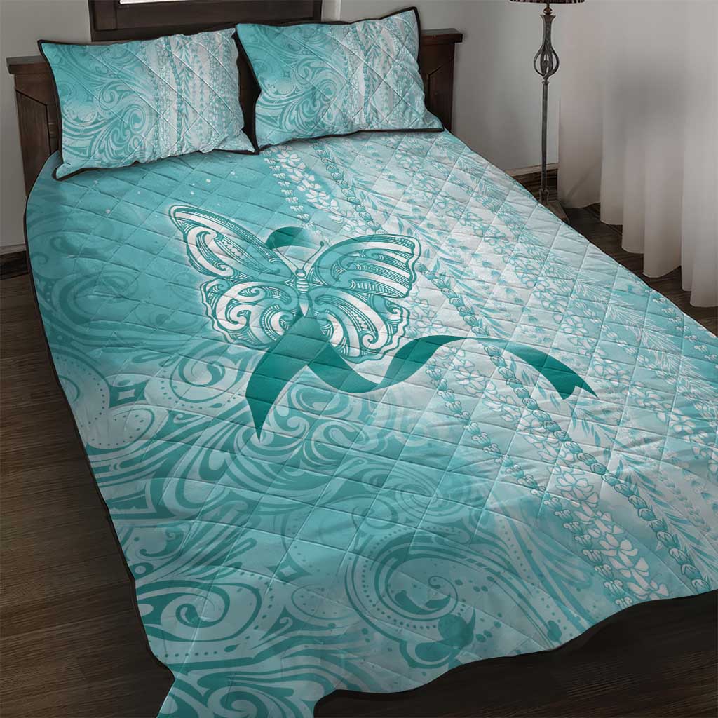 PTSD Awareness Quilt Bed Set Maile Pikake Lokelani Crown Flower Lei Inspired LT9 Teal - Polynesian Pride