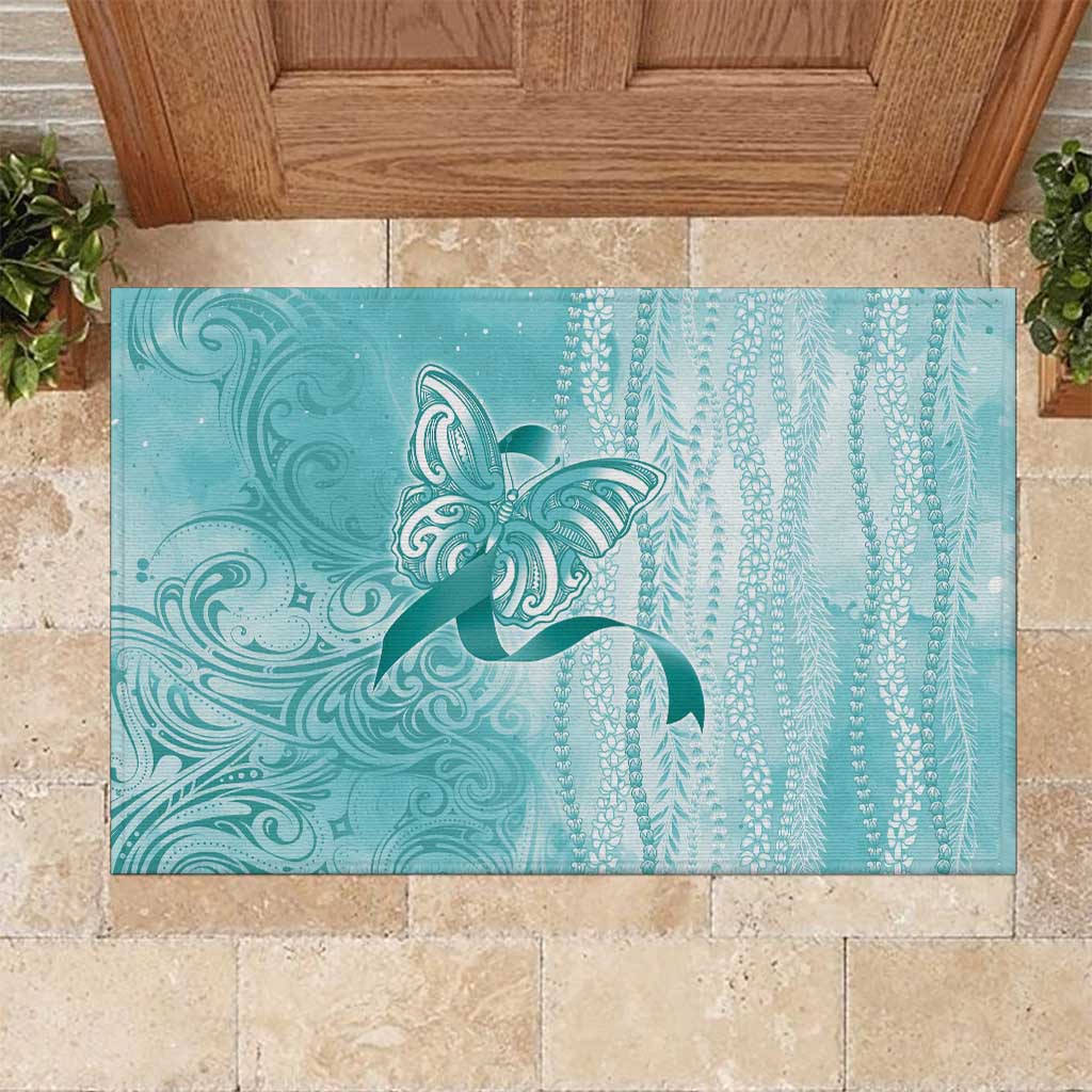 PTSD Awareness Rubber Doormat Maile Pikake Lokelani Crown Flower Lei Inspired LT9 Teal - Polynesian Pride