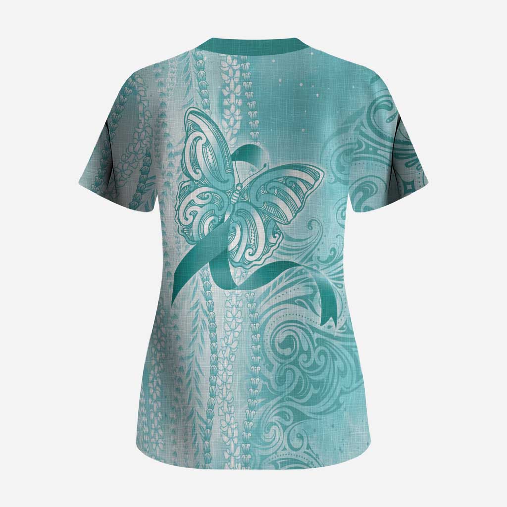 PTSD Awareness Scrub Top Maile Pikake Lokelani Crown Flower Lei Inspired