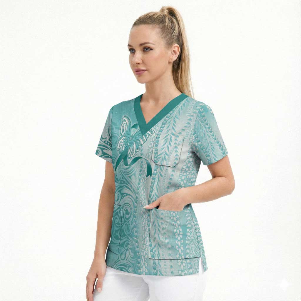 PTSD Awareness Scrub Top Maile Pikake Lokelani Crown Flower Lei Inspired