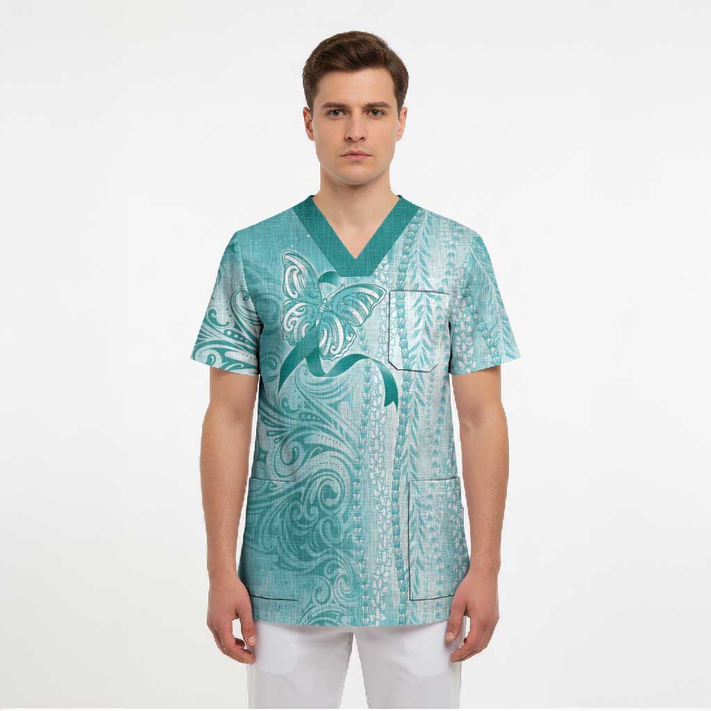 PTSD Awareness Scrub Top Maile Pikake Lokelani Crown Flower Lei Inspired