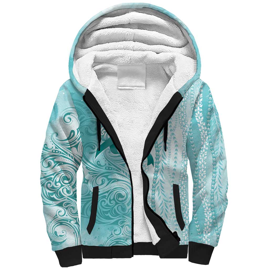 PTSD Awareness Sherpa Hoodie Maile Pikake Lokelani Crown Flower Lei Inspired LT9 Unisex Teal - Polynesian Pride