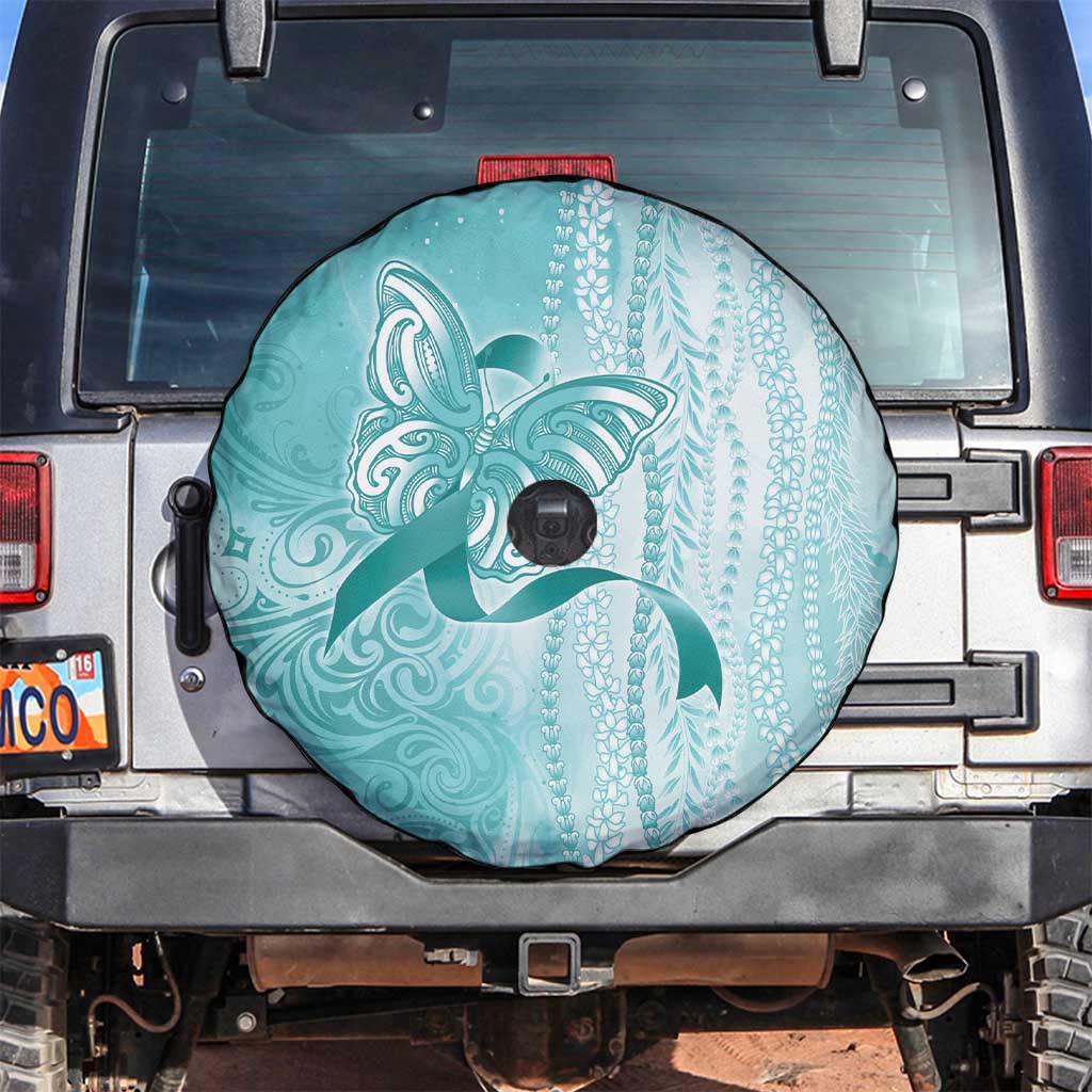 PTSD Awareness Spare Tire Cover Maile Pikake Lokelani Crown Flower Lei Inspired LT9 Teal - Polynesian Pride