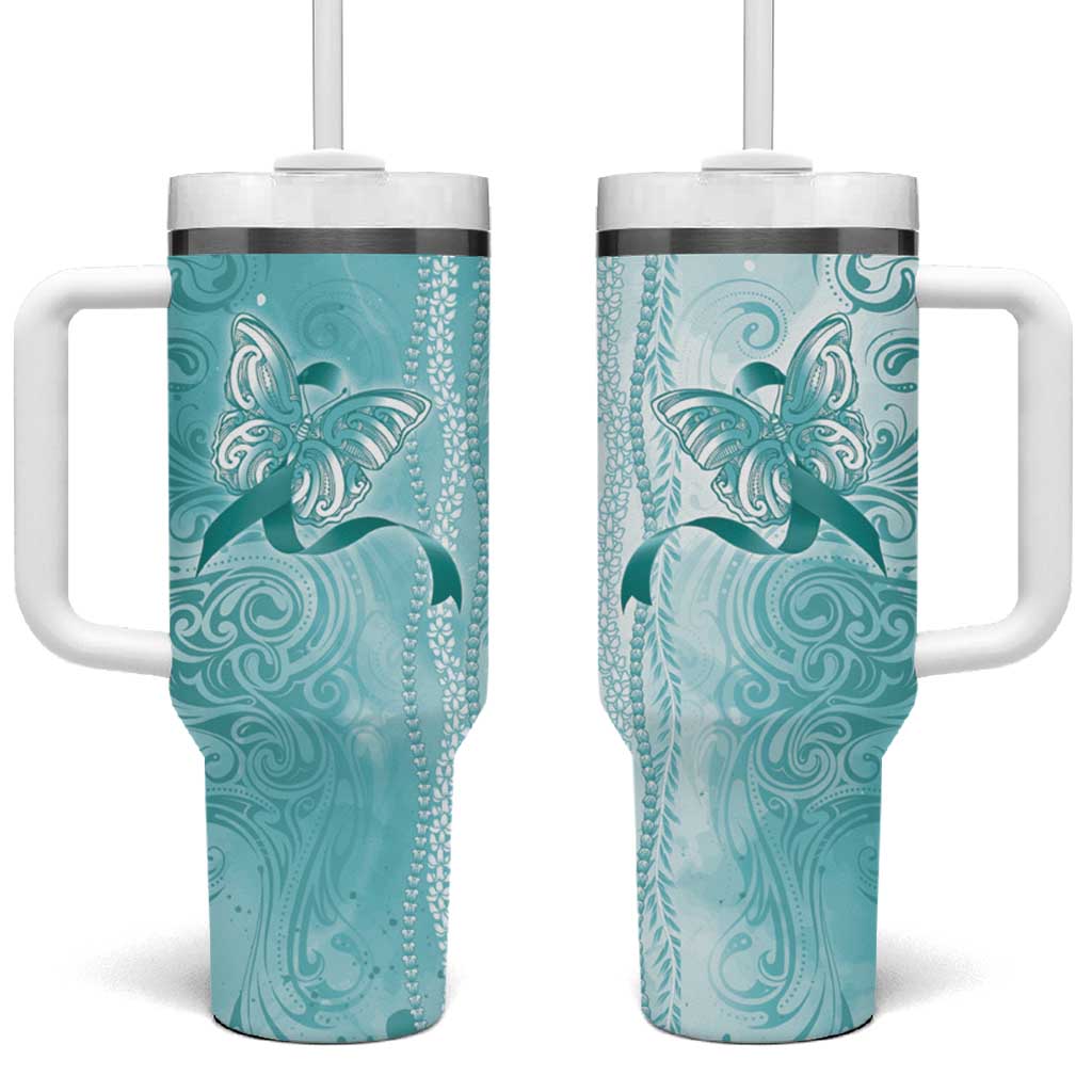 PTSD Awareness Tumbler With Handle Maile Pikake Lokelani Crown Flower Lei Inspired LT9 One Size: 40 oz Teal - Polynesian Pride