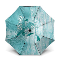 PTSD Awareness Umbrella Maile Pikake Lokelani Crown Flower Lei Inspired LT9 One Size Folded 11.42 inch Opened Diameter 37.4 inch Teal - Polynesian Pride