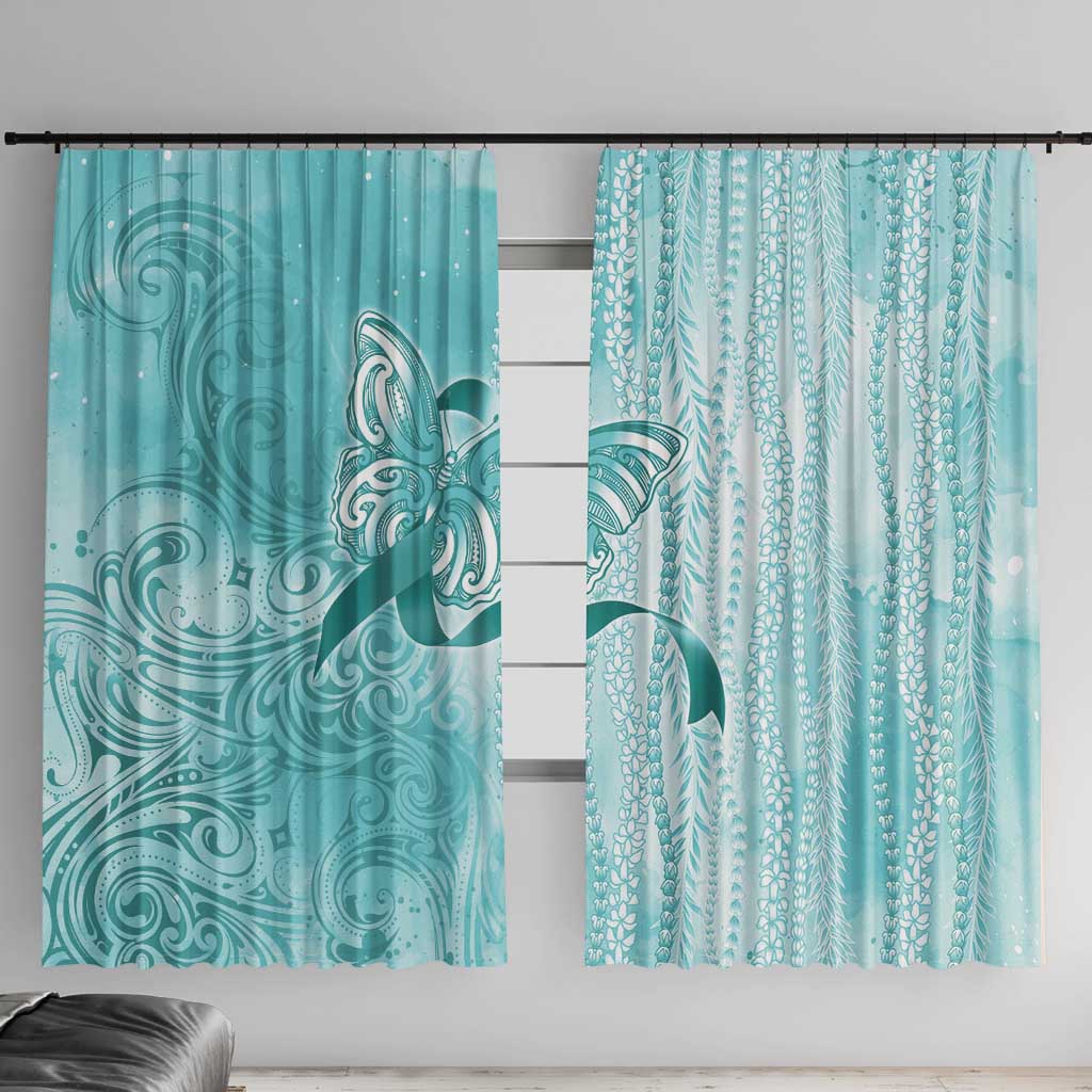PTSD Awareness Window Curtain Maile Pikake Lokelani Crown Flower Lei Inspired LT9 With Hooks Teal - Polynesian Pride