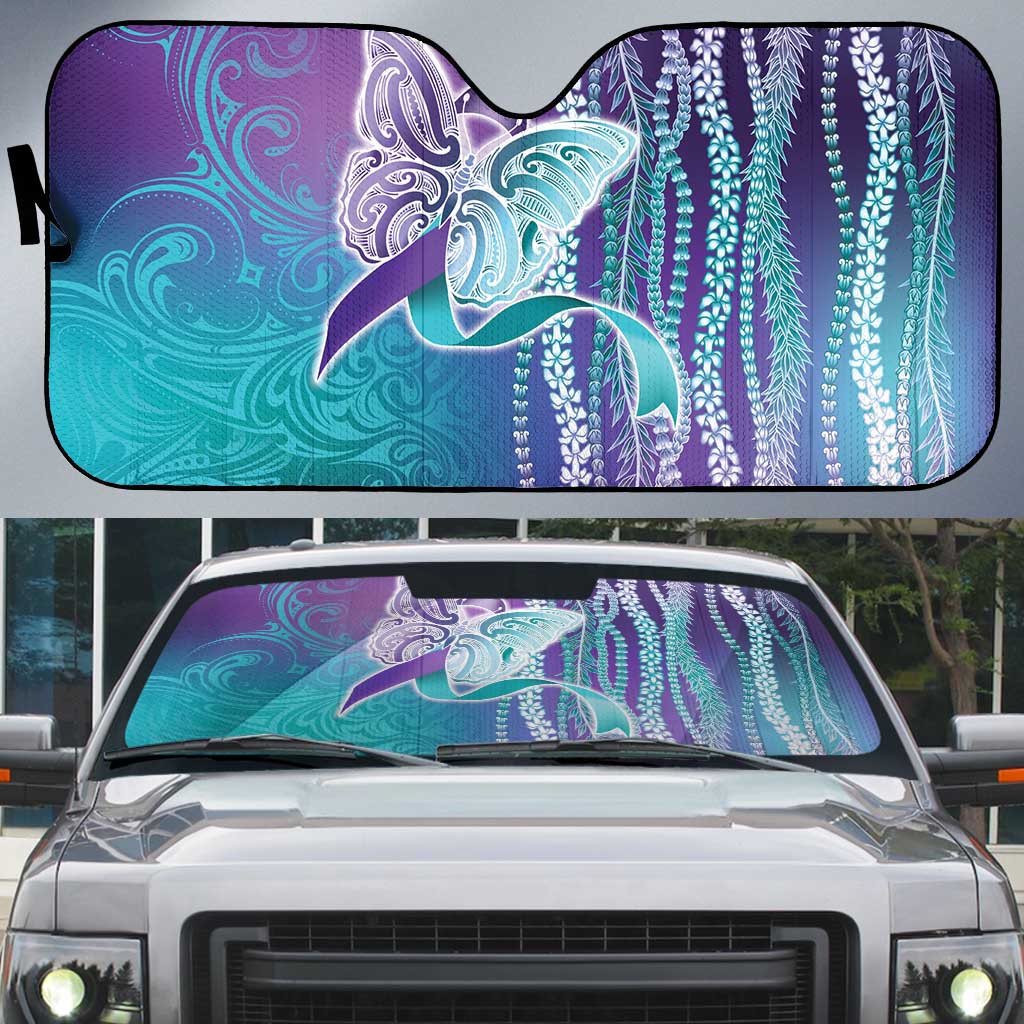 Suicide Prevention Awareness Auto Sun Shade Maile Pikake Lokelani Crown Flower Lei Inspired LT9 Multicolor - Polynesian Pride