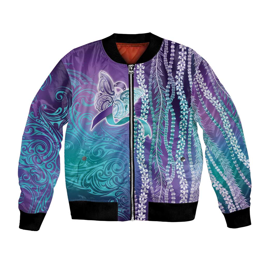 Suicide Prevention Awareness Bomber Jacket Maile Pikake Lokelani Crown Flower Lei Inspired LT9 Unisex Multicolor - Polynesian Pride