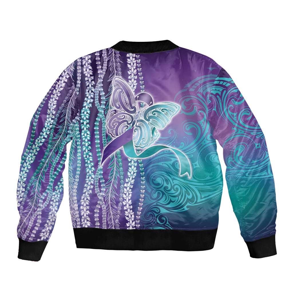 Suicide Prevention Awareness Bomber Jacket Maile Pikake Lokelani Crown Flower Lei Inspired LT9 - Polynesian Pride