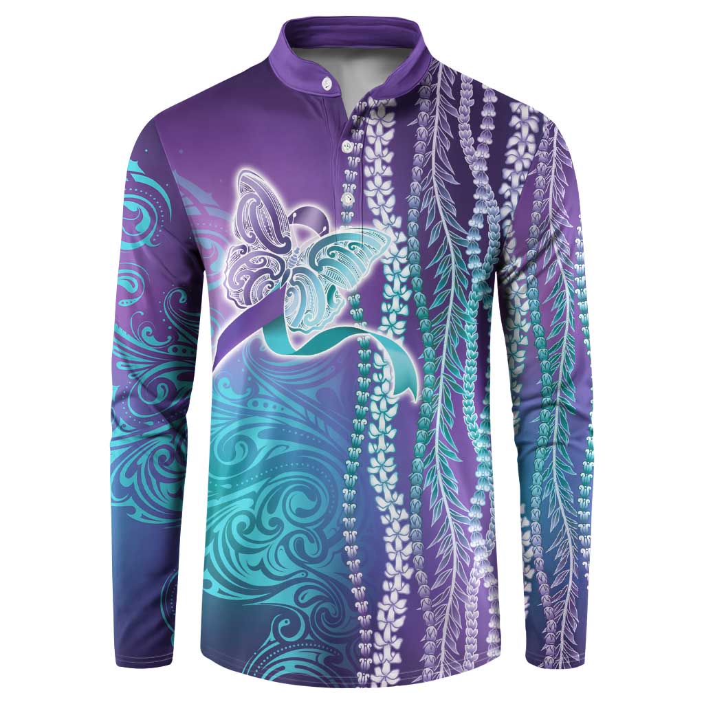 Suicide Prevention Awareness Button Sweatshirt Maile Pikake Lokelani Crown Flower Lei Inspired LT9 Multicolor - Polynesian Pride