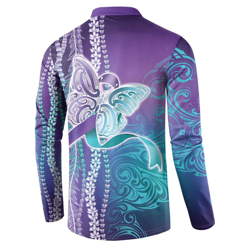 Suicide Prevention Awareness Button Sweatshirt Maile Pikake Lokelani Crown Flower Lei Inspired LT9 - Polynesian Pride