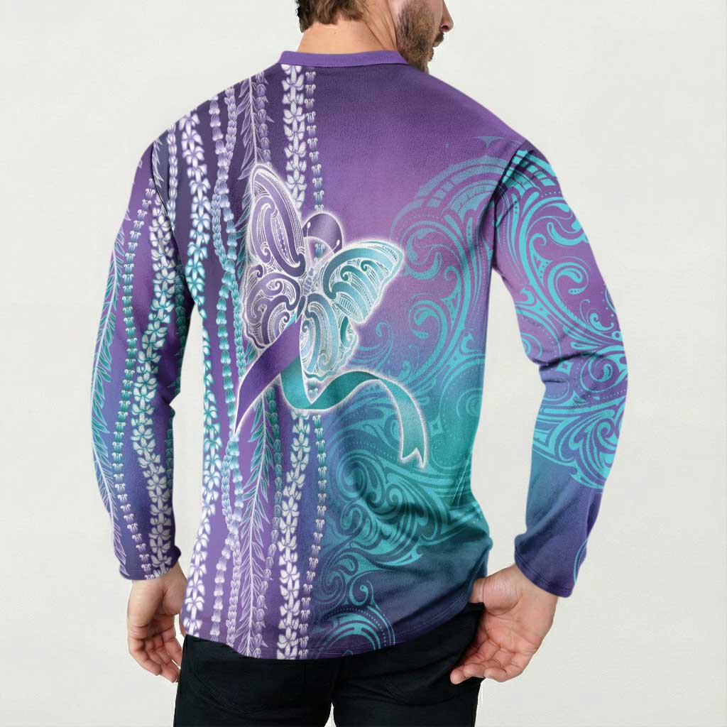 Suicide Prevention Awareness Button Sweatshirt Maile Pikake Lokelani Crown Flower Lei Inspired LT9 - Polynesian Pride