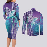 Suicide Prevention Awareness Couples Matching Long Sleeve Bodycon Dress and Long Sleeve Button Shirt Maile Pikake Lokelani Crown Flower Lei Inspired