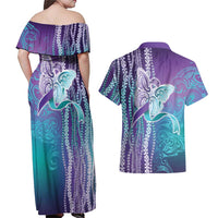 Suicide Prevention Awareness Couples Matching Off Shoulder Maxi Dress and Hawaiian Shirt Maile Pikake Lokelani Crown Flower Lei Inspired