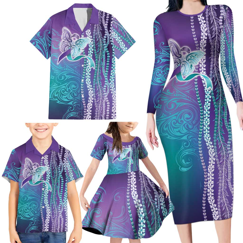 Suicide Prevention Awareness Family Matching Long Sleeve Bodycon Dress and Hawaiian Shirt Maile Pikake Lokelani Crown Flower Lei Inspired