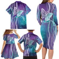 Suicide Prevention Awareness Family Matching Long Sleeve Bodycon Dress and Hawaiian Shirt Maile Pikake Lokelani Crown Flower Lei Inspired