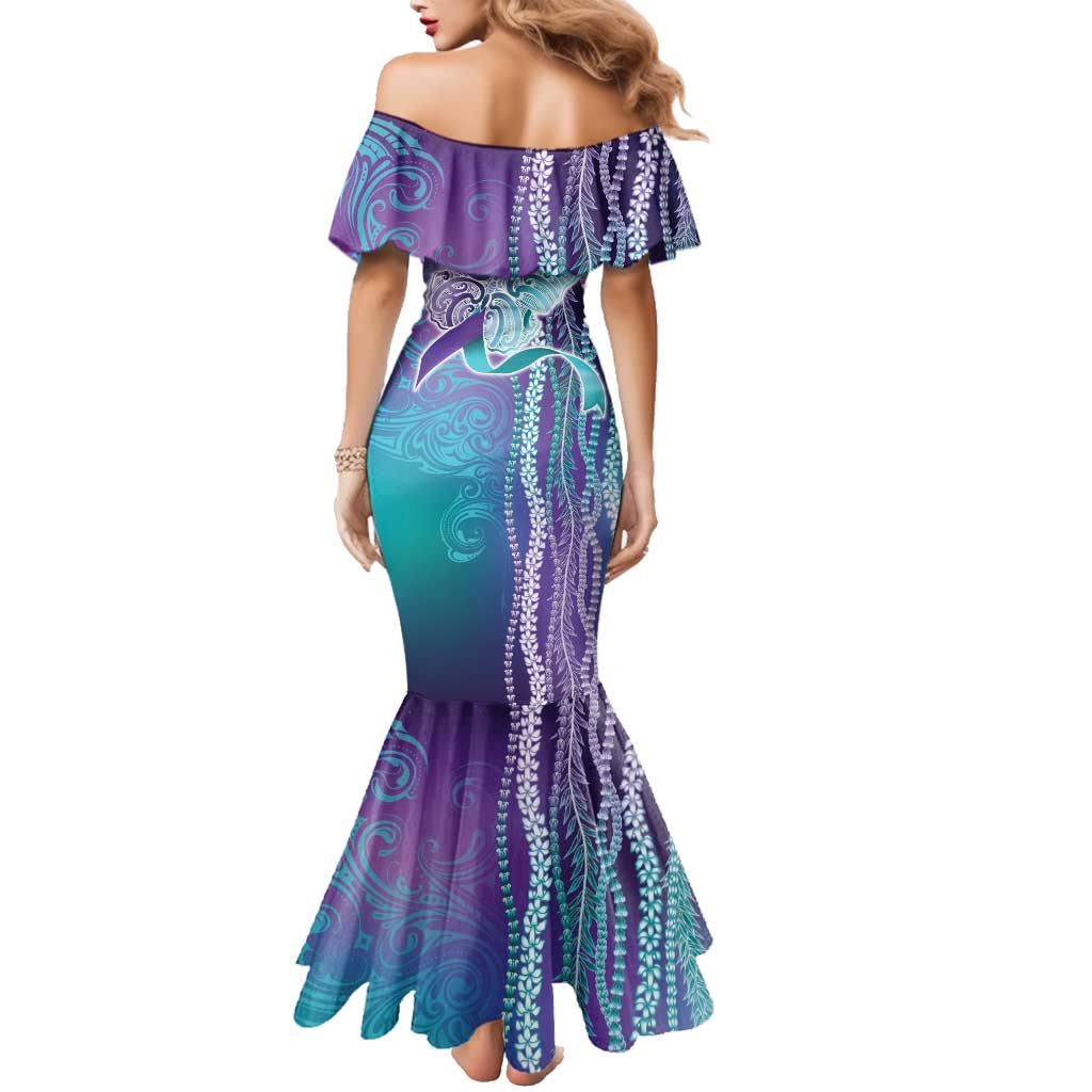 Suicide Prevention Awareness Family Matching Mermaid Dress and Hawaiian Shirt Maile Pikake Lokelani Crown Flower Lei Inspired