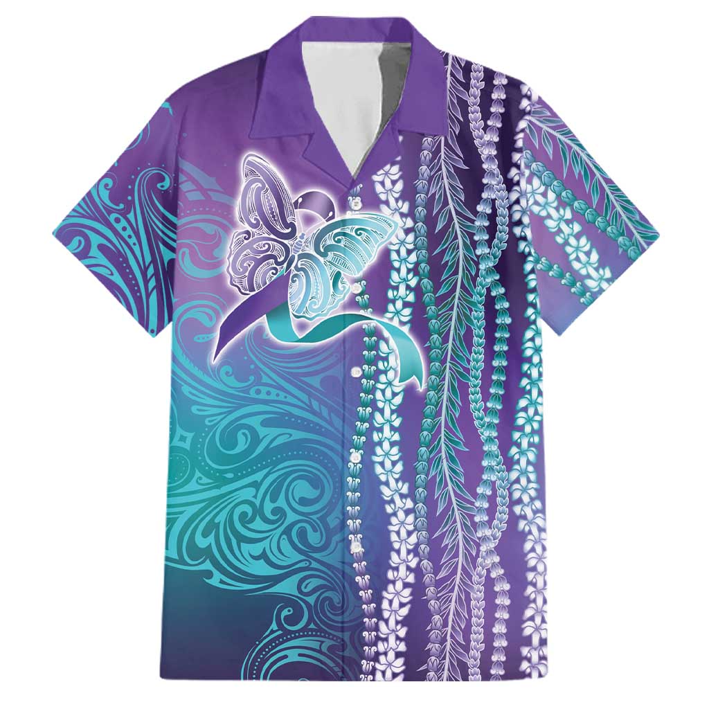Suicide Prevention Awareness Family Matching Off Shoulder Short Dress and Hawaiian Shirt Maile Pikake Lokelani Crown Flower Lei Inspired