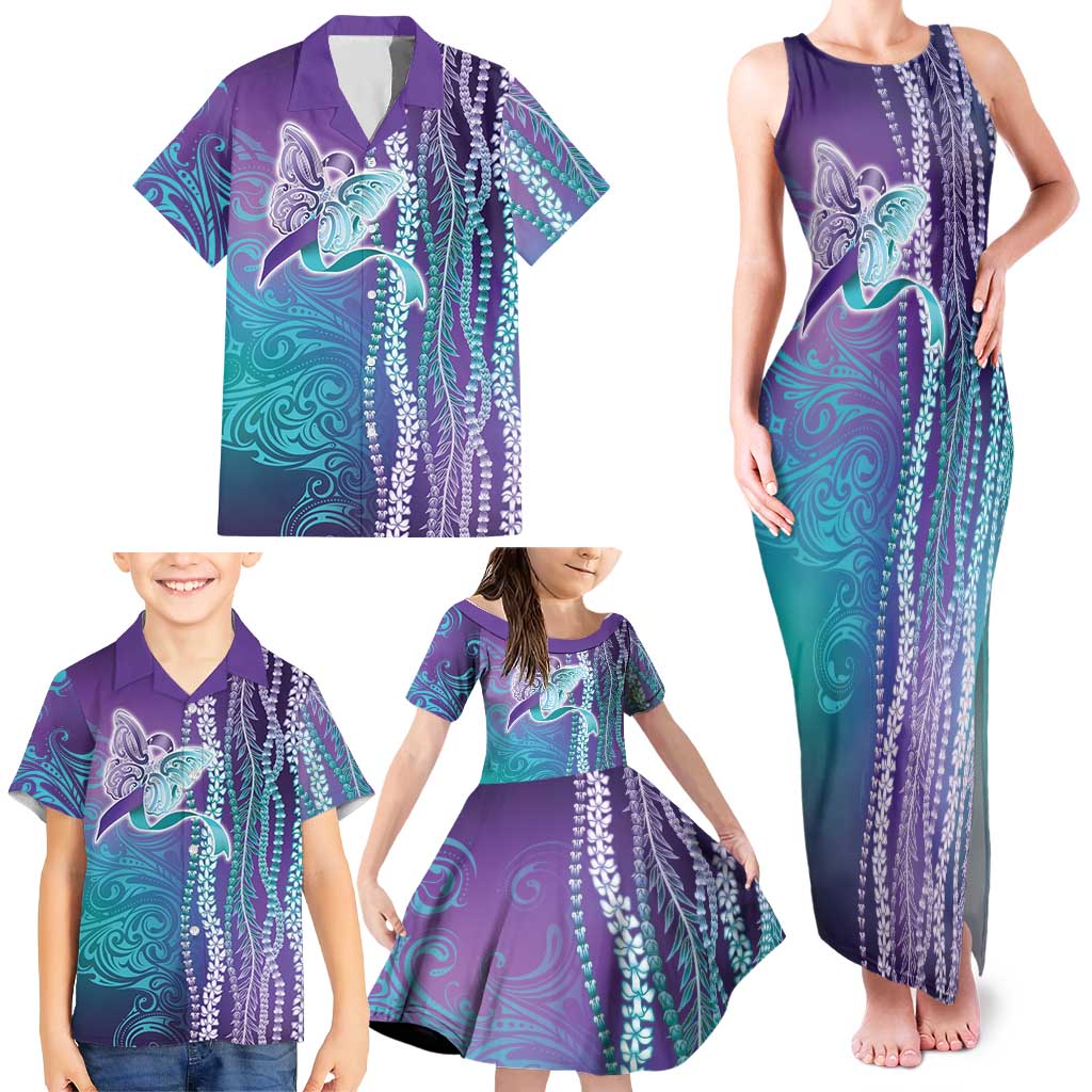 Suicide Prevention Awareness Family Matching Tank Maxi Dress and Hawaiian Shirt Maile Pikake Lokelani Crown Flower Lei Inspired LT9 - Polynesian Pride