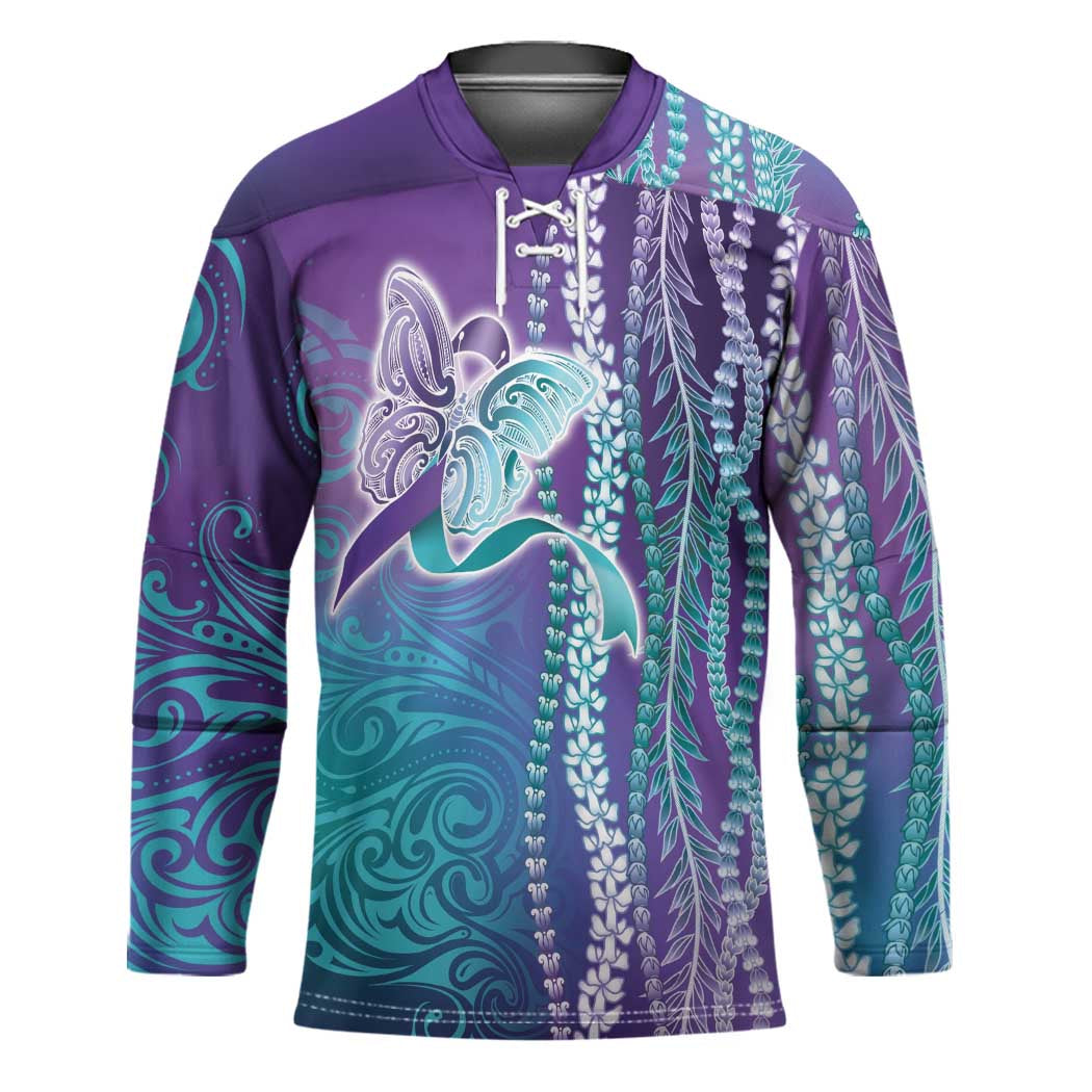 Suicide Prevention Awareness Hockey Jersey Maile Pikake Lokelani Crown Flower Lei Inspired LT9 Unisex Multicolor - Polynesian Pride