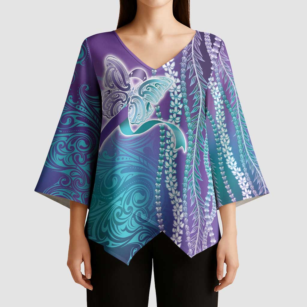 Suicide Prevention Awareness Kimono Sleeve Blouse Maile Pikake Lokelani Crown Flower Lei Inspired LT9 - Polynesian Pride